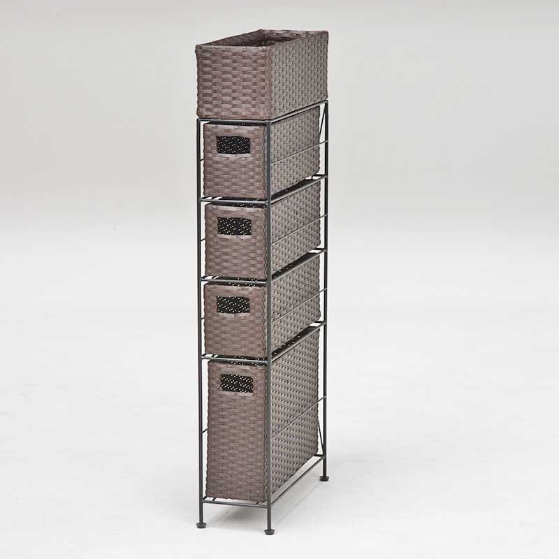 ランドリー チェスト アイアンランドリー 16センチ幅4段上かご付 水濡れに強いポリエチレン製 ダークブ..