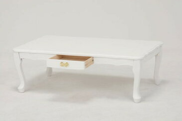 折れ脚座卓 ローテーブル 100巾長方形 引出し付座卓テーブル ホワイト色（白色）