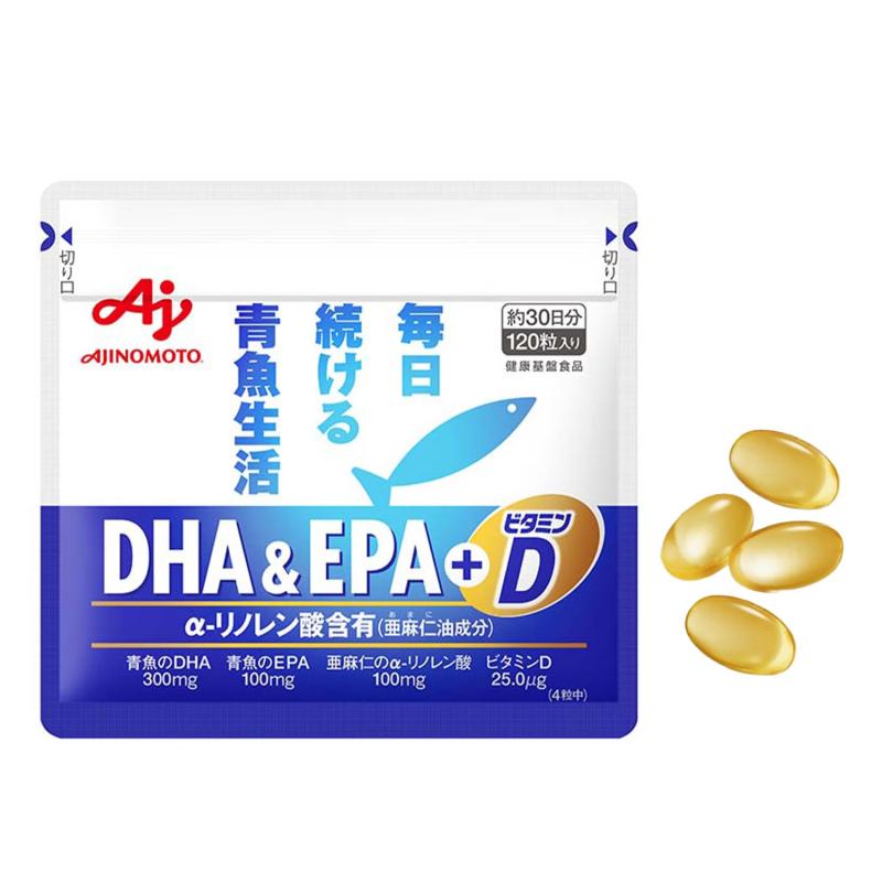 味の素 DHA&amp;EPA+ビタミンD 120粒入袋 (約30日分) オメガ3脂肪酸 サプリ 魚の栄養素をサポート