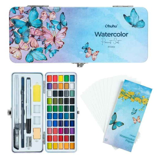 Ohuhu 固形水彩 水彩絵の具 50色 絵の具セット 水彩画 絵具 鮮やか 水彩 透明水彩 画材 塗り絵 スケッチ 大人 誕生日 クリスマス プレゼント コンパクト 収納ケース付き Ohuhu 固形水彩 水彩絵の具 50色 絵の具セット 水彩画 絵具 鮮やか 水彩 透明水彩 画材 塗り絵 スケッチ 大人 誕生日 クリスマス プレゼント コンパクト 収納ケース付き