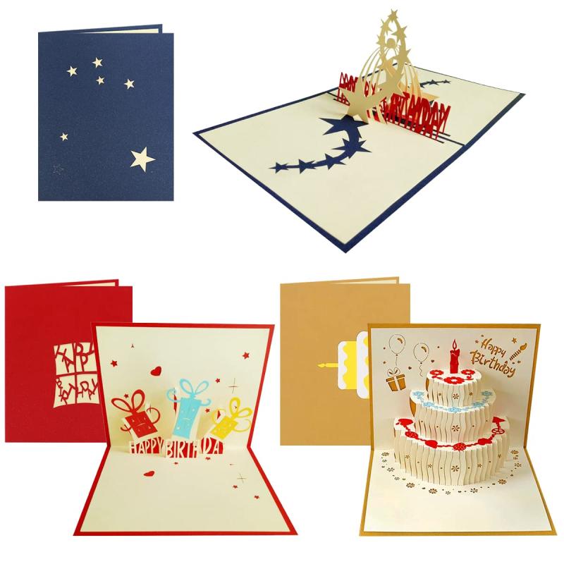 バースデーカード 3枚セット 3D立体 誕生日 メッセージ ポップアップ グリーティング バースデ カード お誕生日 祝い 感謝 封筒付き