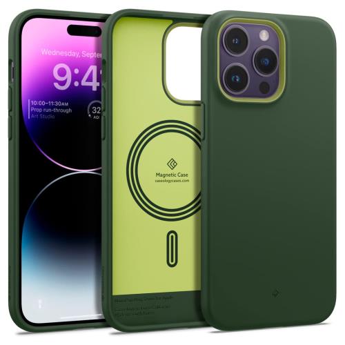 Caseology iPhone 14 Pro 用 ケース MagSafe対応 TPU シリコンコーティング ポップカラー PCシート 耐久性 ナノポップMag - アボグリーン