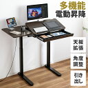 電動昇降デスク スタンディングデスク 幅120cm 引き出し 天板角度調節 天板拡張 昇降デスク 電動 パソコンデスク クランプ 座りすぎ防止 高さメモリー付 ...
