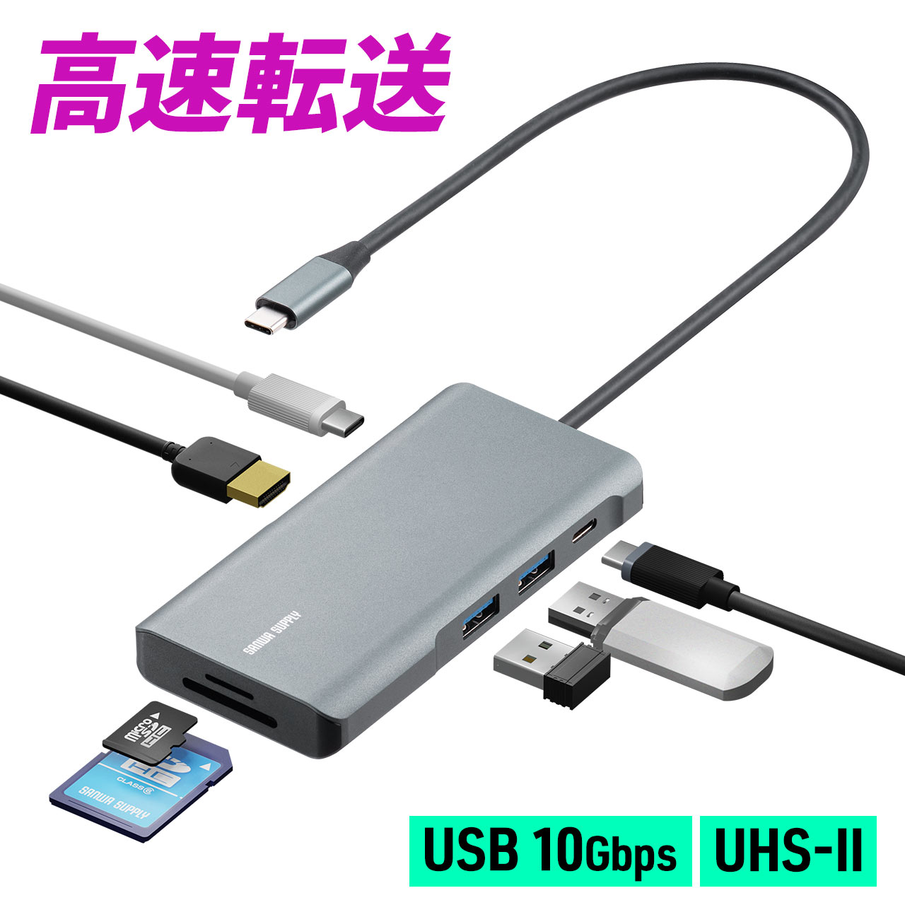 USB Type-C ϥ ɥå󥰥ơ 󥰥֥ 7in1 4K/30Hzб HDMI SD/microSDɥ꡼ UHS-II PD100W Х USB-C Type-Cϥ Type C Hub