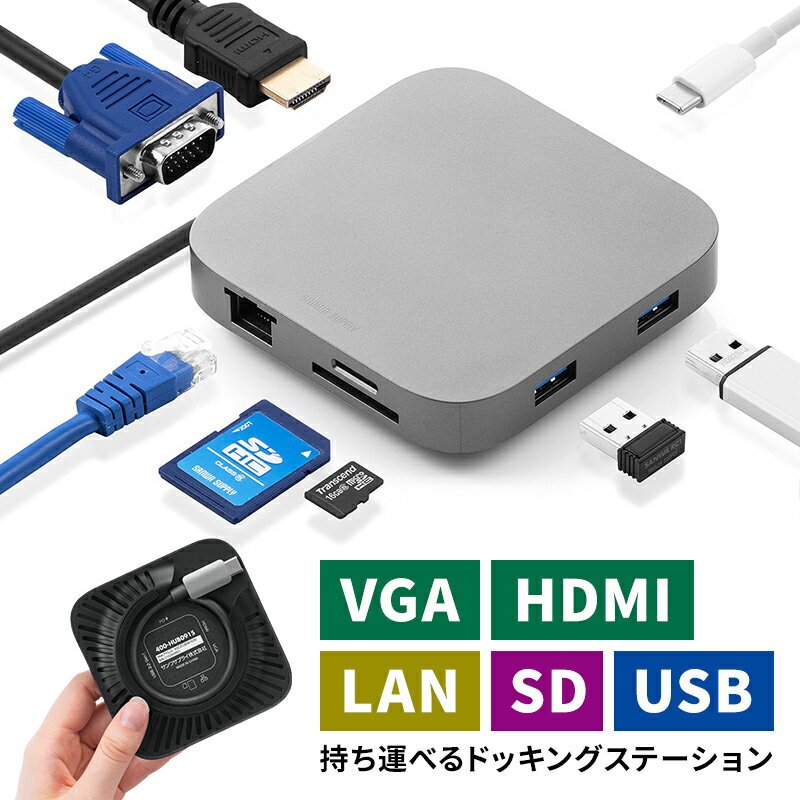 【楽天1位受賞】ドッキングステーション Type-C 巻き取り USB-C PD100W 4K USB 8in1 HDMI LAN VGA microSD SDカード …