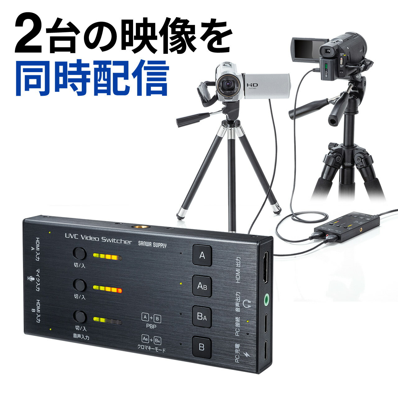 HDMIキャプチャー 2入力 2台映像同時配信 音声出力 USBPD60W対応 WINDOWS MAC 1