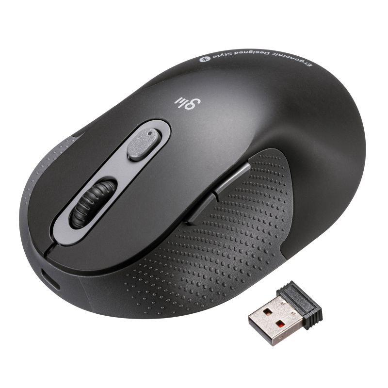 エルゴノミクスマウス Bluetooth ＆ USB Aワイヤレス 5ボタン 静音 USB-C急速充電 低め 腱鞘炎防止 エルゴ ブラック
