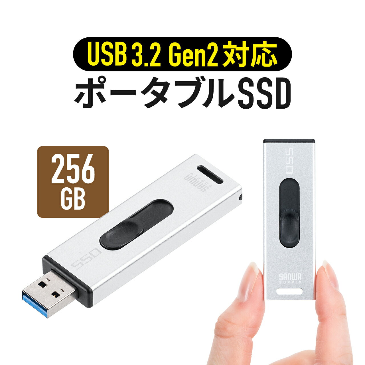 【5/15限定 抽選で100％ポイント還元 】ポータブルSSD 256GB 外付け USB3.2 Gen2 小型 SSD テレビ録画 PS5 PS4 XboxSeriesX 拡張ストレージ スライド式 直挿し