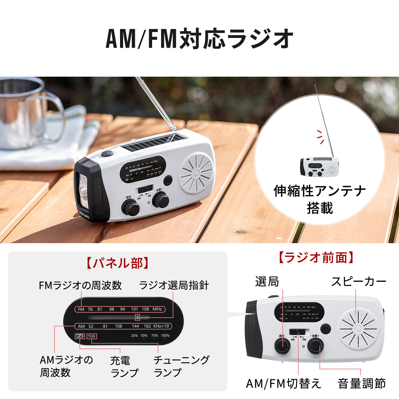 �ɺҥ饸�� LED�饤�� �����顼���� ��󤷽��� USB���� �ɺҥ��å� ¿��ǽ �Хåƥ꡼ ������ 4000mA ���ӥ饸�� �������� �ۥ磻��