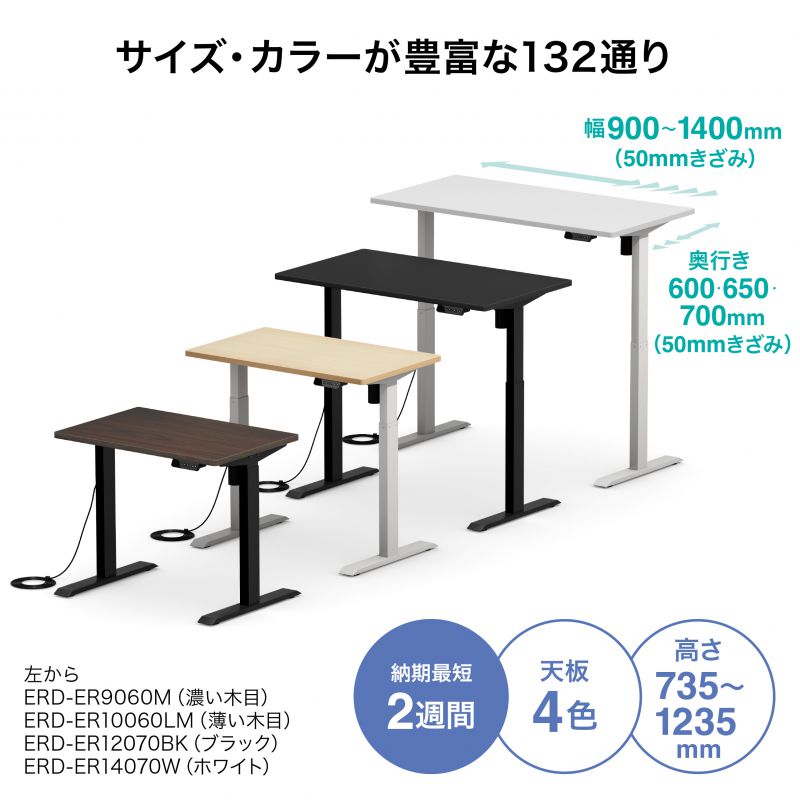 電動昇降デスク 昇降式デスク 昇降デスク パソコンデスク 作業台 e電動昇降デスク 幅120cm 奥行65cm メモリー機能付 ブラック 【受注生産品】 ERD-ER12065BK サンワサプライ