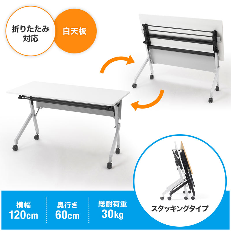 【クーポンで800円OFF!3/11(水) 1:59まで】 フォールディングデスク(ホワイト・W1200×D600mm) FLD-12060W サンワサプライ [2]