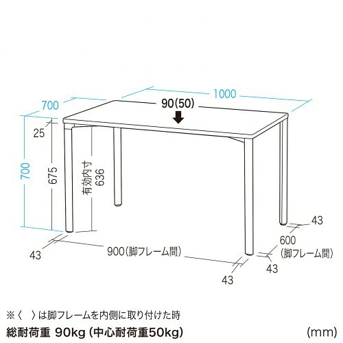 シンプルデスク ワークデスク 平机 高耐荷重 eテーブル 幅100cm 奥行70cm 高さ70cm 濃い木目【受注生産品】 MEF-10070M サンワサプライ [2]