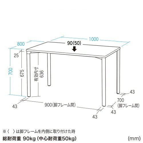 シンプルデスク ワークデスク 平机 高耐荷重 eテーブル 幅100cm 奥行80cm 高さ70cm ブラック【受注生産品】 MEF-10080BK サンワサプライ [2]
