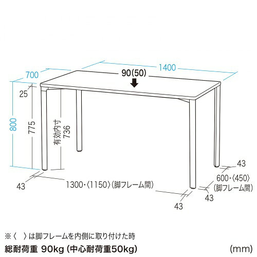シンプルデスク ワークデスク 平机 高耐荷重 eテーブル 幅140cm 奥行70cm 高さ80cm 濃い木目【受注生産品】 MEF-14070M80 サンワサプライ [2]