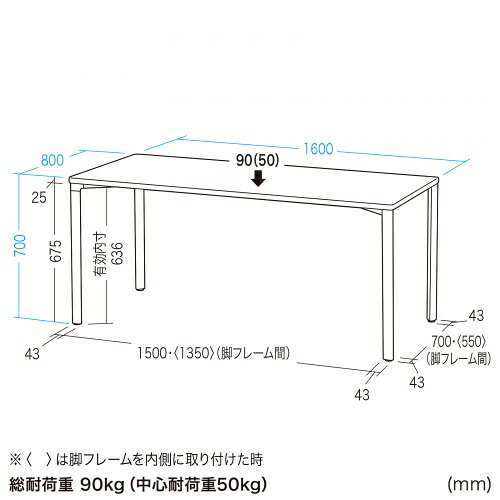 シンプルデスク ワークデスク 平机 高耐荷重 eテーブル 幅160cm 奥行80cm 高さ70cm 濃い木目【受注生産品】 MEF-16080M サンワサプライ [2]