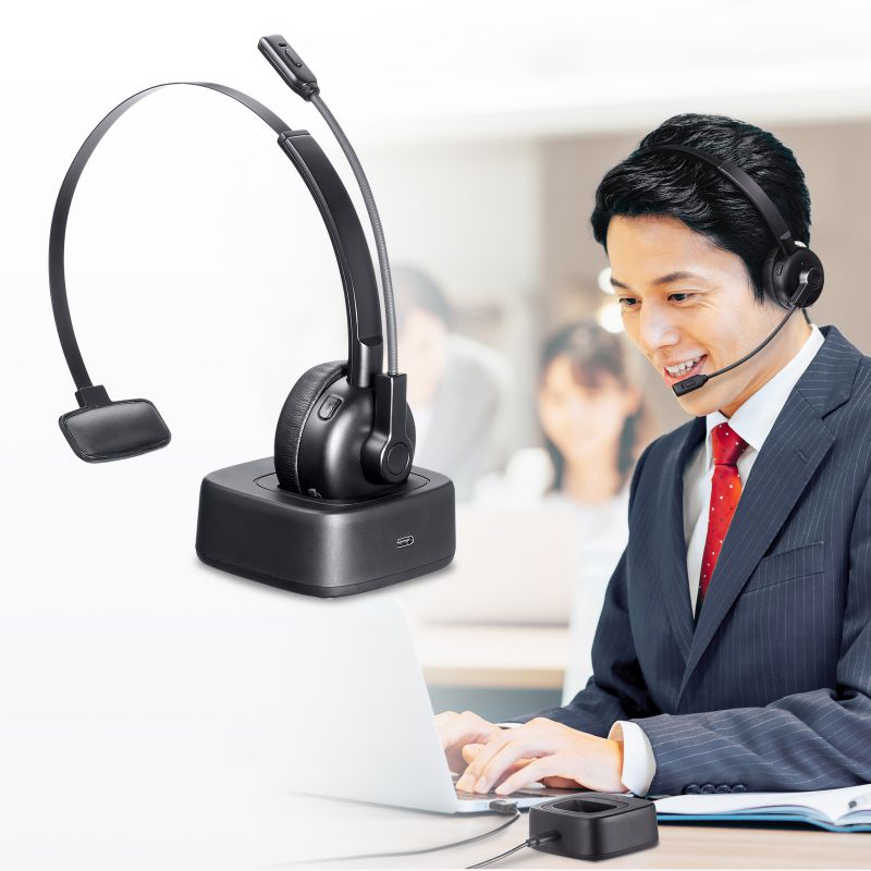 Bluetoothヘッドセット 通話用 単一指向性 ノイズキャンセル機能 充電クレードル付き PC スマホ タブレット 両耳対応 ミュート機能 無線 Type-C MM-BTMH67BK sanwadirect-10101672 サンワダイレクト楽天市場店 サンプル画像3
