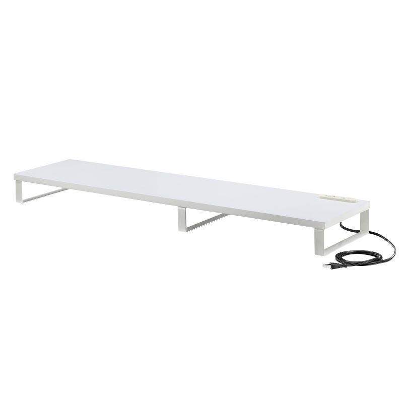 モニター台 デスク 机上モニタスタンド 机上台 卓上 コンセント付き 2個口 木製天板 幅100cm 奥行24cm 高さ8.5cm ホワイト MR-LC213W