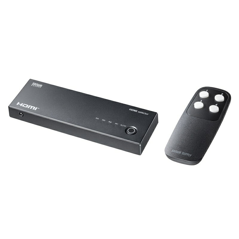 商品詳細複数のHDMI機器をケーブルの抜き差しなしで切り替えられるHDMI切替器。4台の機器を接続でき、自動切替・本体ボタン・リモコンの3通りの操作方法に対応。4K/60Hz、HDR、HDCP2.3対応で、テレビやモニター、ゲーム機周りの配線整理にも活用できる。特長●HDMI機器4台の映像・音声を1台の4Kディスプレイや4Kプロジェクター等に簡単に切替出力できるHDMI切替器です。●4K/4096×2160（60Hz、4:4:4、24bit（最大））に対応しており、ゲームなど美しく高精細なHDMI信号を出力できます。●高輝度HDR（ハイダイナミックレンジ）、HDCP2.3に対応しています。●Nintendo SwitchTM 、PlayStation 5の4K/HDR出力にも対応しています。●HDMI機器起動時に自動でポートを切り替えてくれる「自動切替モード」と、ボタン切り替えのみで切り替え操作し誤作動を防ぐ「完全手動切り替えモード」、リモコンの選べる3WAY方式です。●HDMI端子全てに金メッキ加工を採用。サビに強く信号劣化を防ぎます。●Dolby True HDおよびDTS HD Master Audio対応。仕様■最大解像度：4K/60Hz■主な対応解像度：4096×2160（60/30Hz）、3840×2160（60/30Hz）、1920×1080（60/30Hz）※接続するTVやモニターの解像度に依存します。■インターフェース：入力用/HDMI タイプA（19pin）メス×4、出力用/HDMI タイプA（19pin）メス×1■HDMI規格：HDMI Ver2.0b■HDR：対応■HDCP：HDCP1.4、HDCP2.2、HDCP2.3■切替内容：HDMI入力4/HDMI出力1■切替方式：本体切り替えボタン、リモコン■データレート：18Gbps■機器間制御（CEC）：対応※全ての機器での動作を保証するものではありません。■消費電力：0.78W（最大）■サイズ：W148×D49×H16mm■重量：74g■ピクセルクロック：600MHz（最大）■対応音声フォーマット：LPCM 2/5.1/7.1ch、Dolby Digital、Dolby Digital Plus、Dolby TrueHD、DTS-HD Master Audio、DTS■入力DDC信号：5V■動作温度・湿度：温度0から50℃、湿度80％以下（結露なきこと）■保管温度・湿度：温度-20から60℃、湿度80％以下（結露なきこと）■付属品：リモコン（電池付属）、Type-Cケーブル（給電用、0.9m）×1、取扱説明書≪ご注意≫※4K/HDR映像を再生するためには全ての機器構成・ケーブル・ソフトウェアが4K/HDR規格に対応していることが必要です。※全ての機器での動作を保証するものではありません。対応機種■対応機器：HDMI出力端子を標準搭載している映像機器・家庭用ゲーム機・パソコン ■対応出力機器：HDMI入力端子を標準搭載しているテレビ・パソコン用ディスプレイ・プロジェクターなど※EIZO製モニターについては基本的に動作はしますが動作保証対象外。事前検証を推奨いたします。※ご使用されるディスプレイが対応出力解像度に対応していることをご確認ください。表示された検索窓に商品番号を入力してください【 商品番号：SW-HDR41R 】【2026年08月登録】関連キーワード：切替機 切り替え 切替器 セレクタ セレクター サンワサプライ 4969887596425表示された検索窓に商品番号を入力してください【 商品番号：SW-HDR41R 】