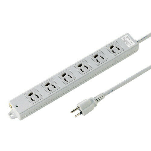 電源タップ 雷ガード マグネット 6個口 3m 3ピン 抜け止め 通電確認ランプ 絶縁キャップ付き アース端子 固定穴 無鉛はんだ グレー 簡易ビニールパッケージ TAP-K6SP-3