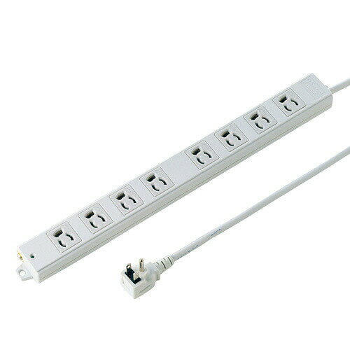 電源タップ マグネット 8個口 3m 3ピン 抜け止め L型プラグ 通電確認ランプ 絶縁キャップ付き アース端子 固定穴 無鉛はんだ グレー 簡易ビニールパッケージ TAP-K8L-3