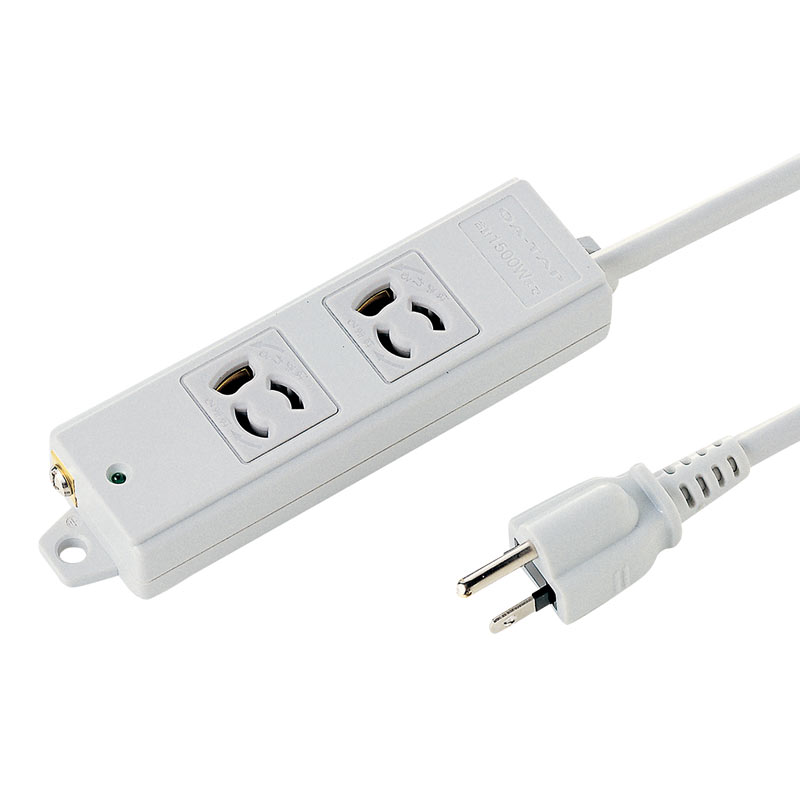 電源タップ マグネット 2個口 2m 3ピン 抜け止め 通電確認ランプ 絶縁キャップ付き RoHS対応 アース端子 ユリア樹脂 固定穴 グレー 簡易ビニールパッケージ TAP-KS2-2
