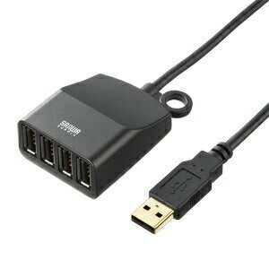 USBハブ 4ポート 延長用 フック穴付き 0.6m ブラック USBポート増設 USBメモリ・マウス・キーボード・プリンターなどの接続に おしゃれ