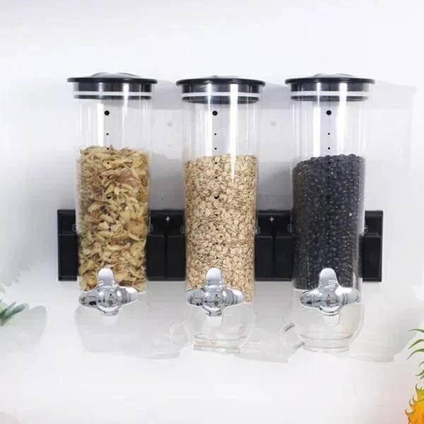 ドライフード 壁掛けドライ フードディスペンサー 防虫 シリアルディスペンサー キャンディーシリアルコンテナ 虫除け 防湿 キッチンストレージコンテナ スリム お米入れ お米ケース 密閉