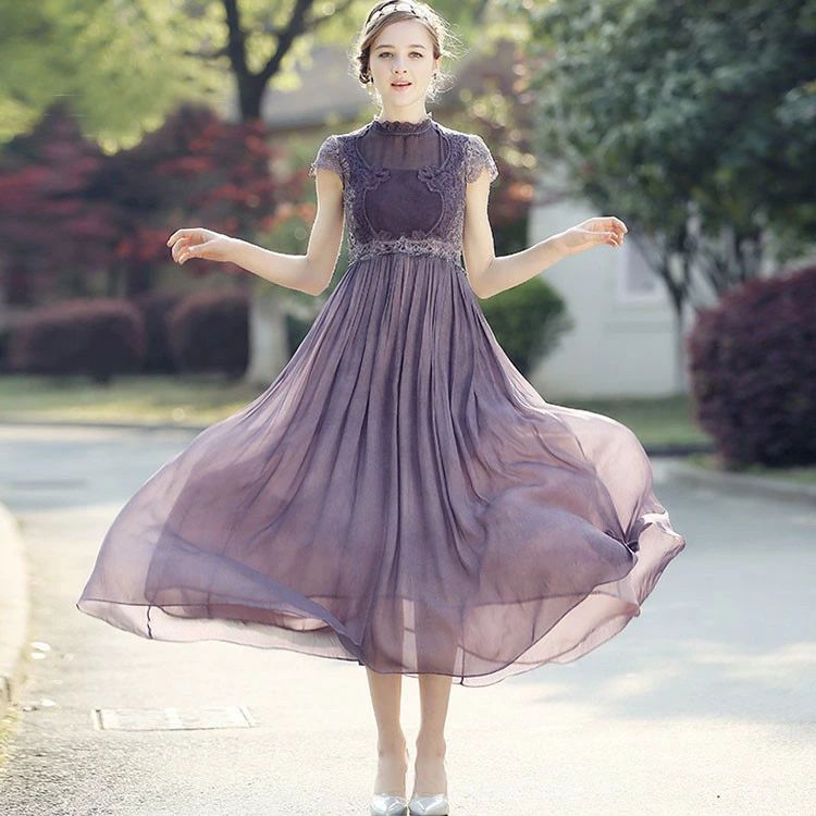樂天商城 - パーティードレス 結婚式 ワンピース　レース×シフォンのヨーロピアンワンピース ワンピース 結婚式 ドレス 結婚式 シースルー パーティドレス ドレス 二次会 パーティ 入園式 卒業式 入学式 発表会 セレブ OL One Piece レディース 春 夏 秋 冬