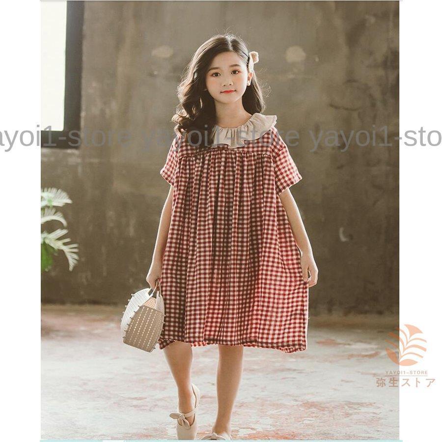 乐天商城 - 女の子 ワンピース 半袖 子供服 花柄 夏服 ストライプ オフショルダー フリル キッズ カチューシャ ジュニア かわいい チェック お洒落