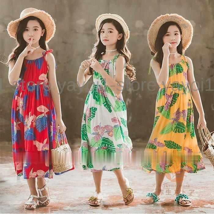 乐天商城 - 親子お揃い ワンピース 女の子 フレアワンピース ノースリーブ 子供服 ロングワンピース Aラインワンピース 海 ビーチ 花柄 お出かけ ドレス 結婚式 旅行