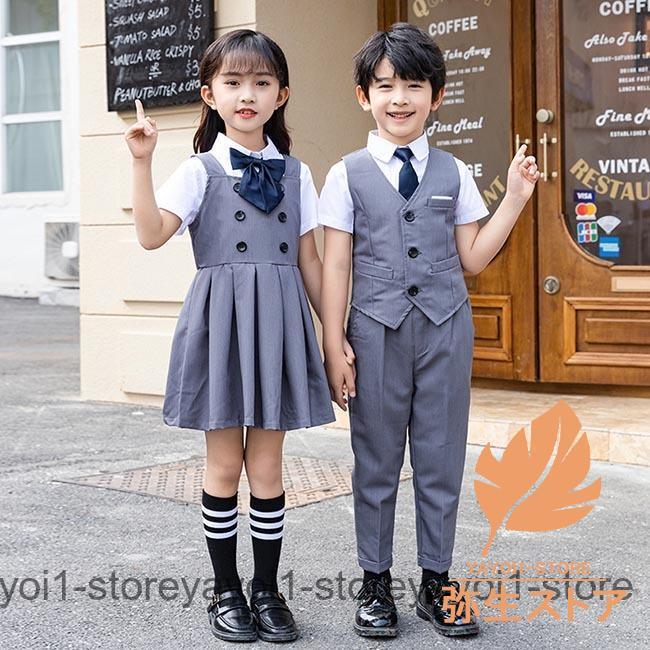 樂天商城 - 子供 フォーマルスーツ 夏 セレモニースーツ 女の子 スーツワンピース 男の子 スーツベスト ワイシャツ 半袖 スーツセット キッズ スーツ シャツ
