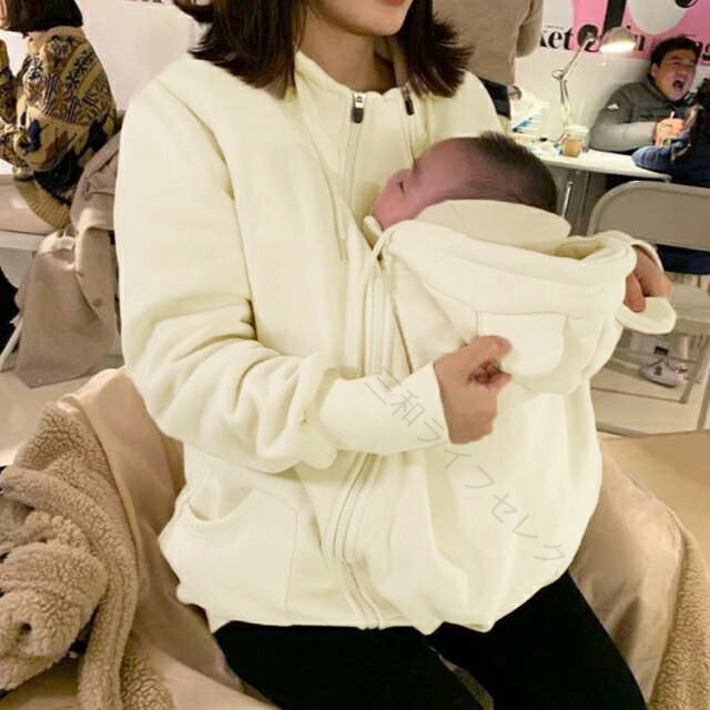 三和ライフセレクトショップのママコート 抱っこ紐パーカー 抱っこ ダッカー付き 可愛い だっこ 防寒 厚手 ロングパーカー 裏起毛 レディース メンズ 産前産後 まま アウター ジャケット パーカー あったか もこもこ｜アングル3