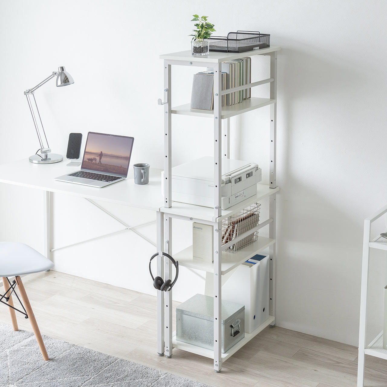 シェルフ 収納棚 オープンラック シェルフラック 上下分割 シンプルデスク フック付き 幅60cm 奥行き30cm