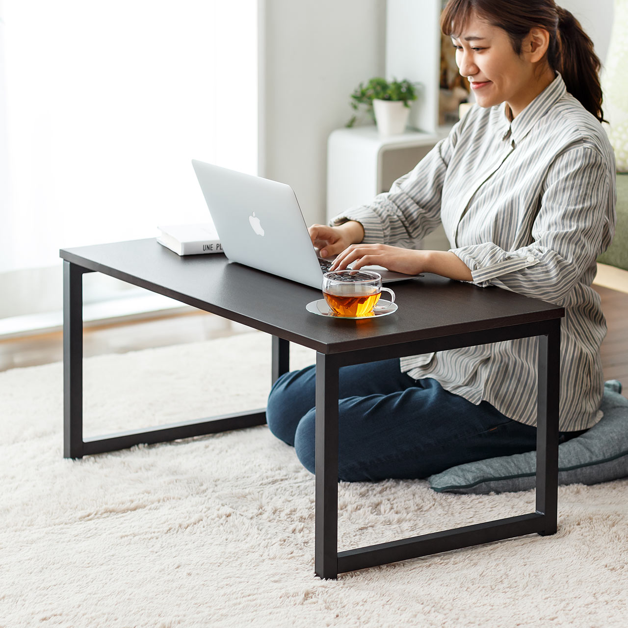 ローデスク 幅80cm 奥行45cm 耐荷重30kg 木目調 ブラウン [100-DESKL007]