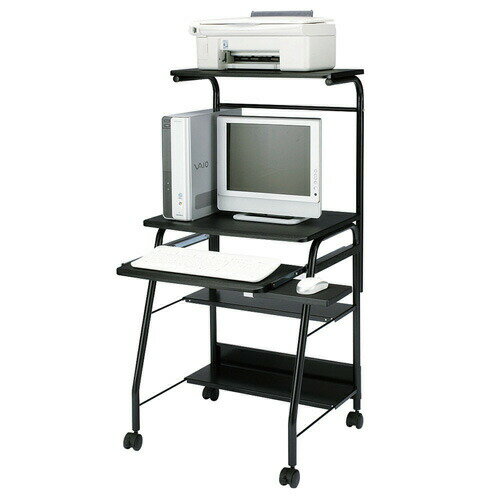 パソコンラック 幅60cm 奥行52.8cm プリンター台 キーボードテーブル 一体型 ブラック ［HLN-60BKN］