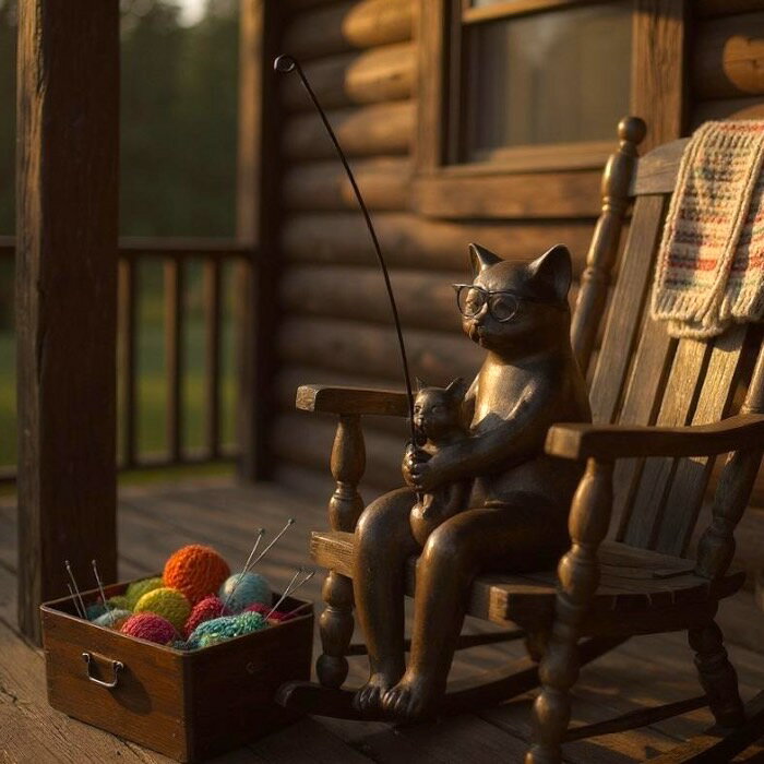 親子猫の魚釣り 猫 ねこ ネコ アンティーク風 置物 オブジェ インテリア プレゼント ギフト ほのぼの 11113076-1