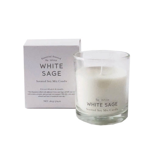 Re White リホワイト Soy Mix Candle ソイミックスキャンドル WHITE SAGE ホワイトセージ|グラスキャンドル ルームフレグランス ホワイト 芳香剤 インテリア