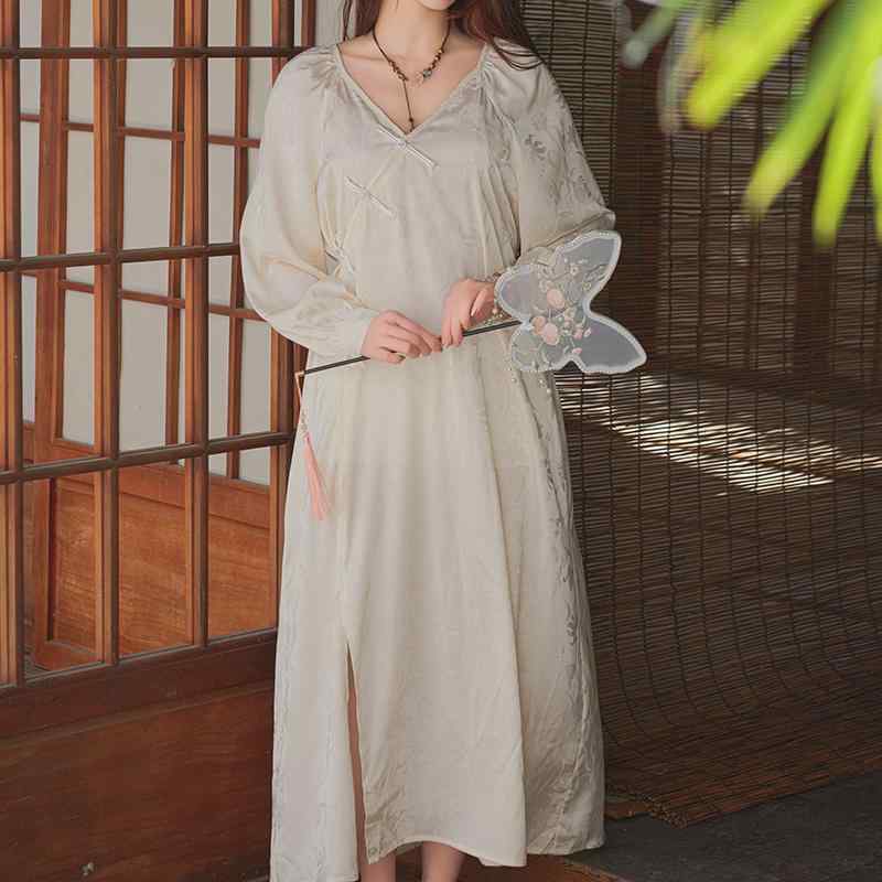 女性 スリット ハイエンド レディース 韓服 パジャマ 宮廷風 冷感 チャイナ ジャカード ネグリジェ レ..