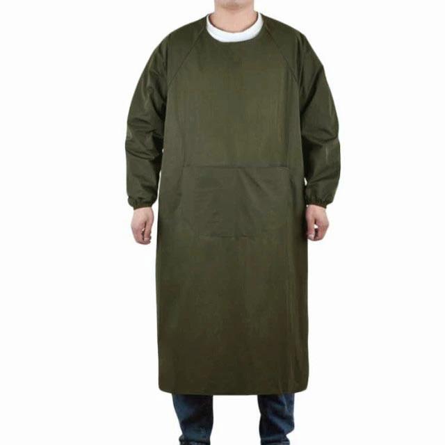 防 袖付きエプロン スモック 防水 割烹着 メンズ 給食エプロン 作業服 大人 ワーフエプロン 長袖 レディース キッチン 撥水加工