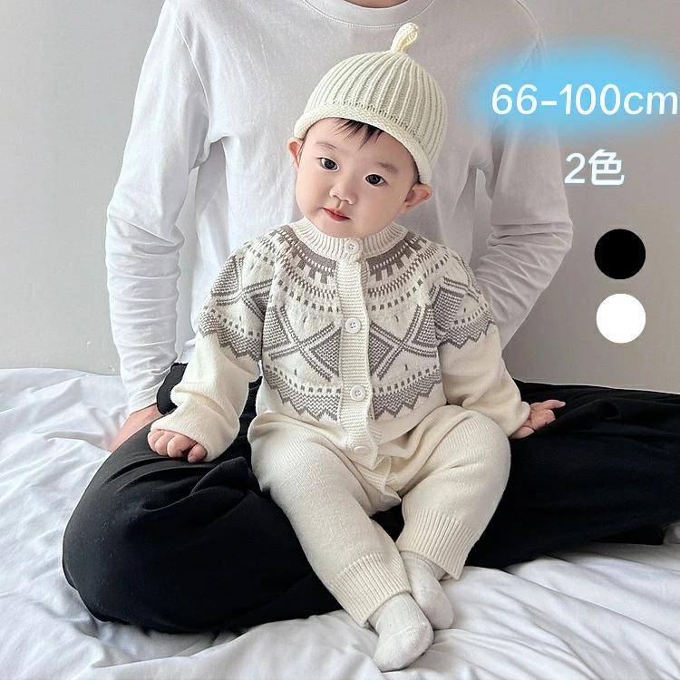 春 ロンパース 2歳 長袖セーター お出かけ 1歳 暖か 秋 ロンパース ニット 可愛い ベビー服 カバーオール 冬 女の子 前開 男の子