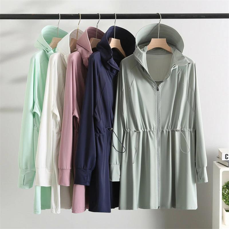 乐天商城 - 接触冷感 大きいサイズ トップス レディース アウター 2XL-5XL パーカー お尻が隠れる 日焼け止め ス ロング 長袖 吸水速乾 無地