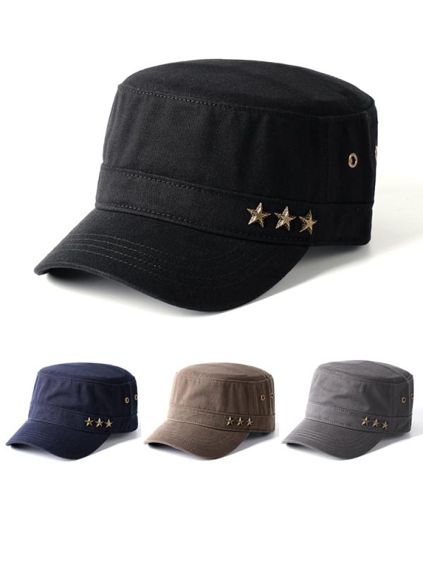 乐天商城 - 日よけ 紳士 ネイビー カジュアル スタッズ 星 ブラック メンズ 帽子 フラットトップ 中高年 グリーン