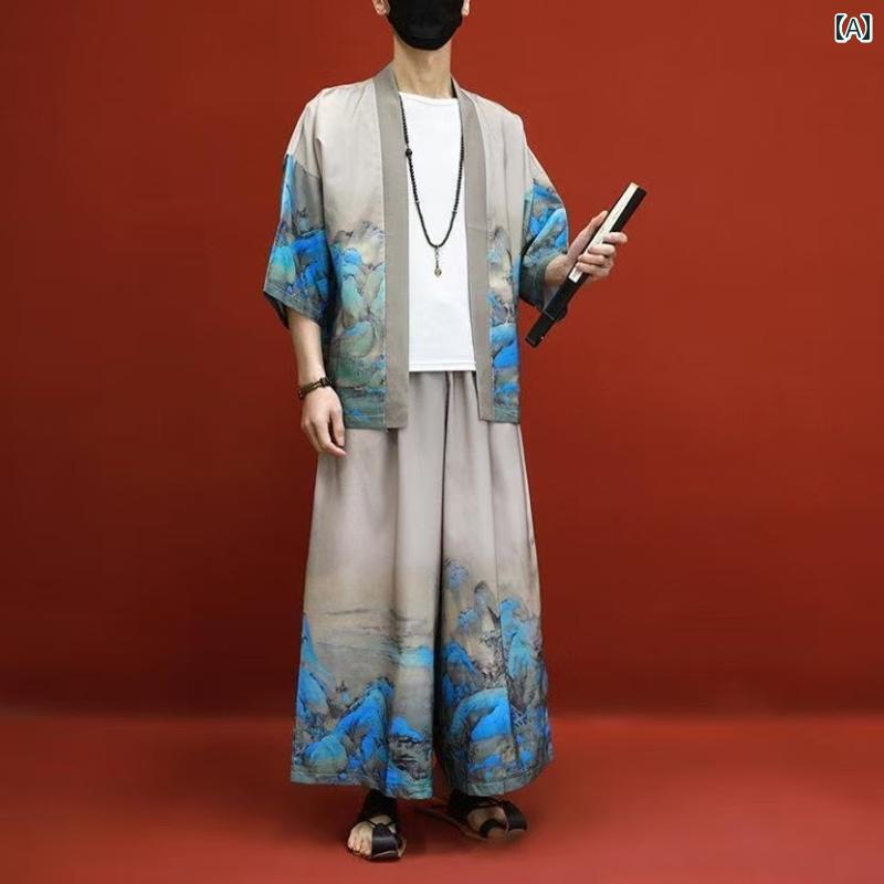 唐装 お祭り 道教 メンズ おしゃれ 大きめサイズ レトロ ユニーク ゆったり 漢服 エスニック 薄手 モ 夏 カジュアル チャイナ風