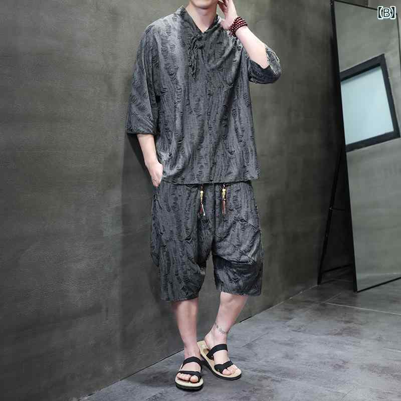 チャイナ風 唐装 レトロ メンズ 半袖 大きめサイズ アジアンスタイル ゆったり ストリートファッション おでか おしゃれ Tシャツ