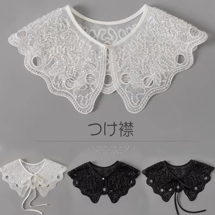フェイクパール 上品 ドレスアップしておしゃれ見えさせてくれる！スパンコール ファッション小物 付け襟 つけ襟 重ね着 高見え