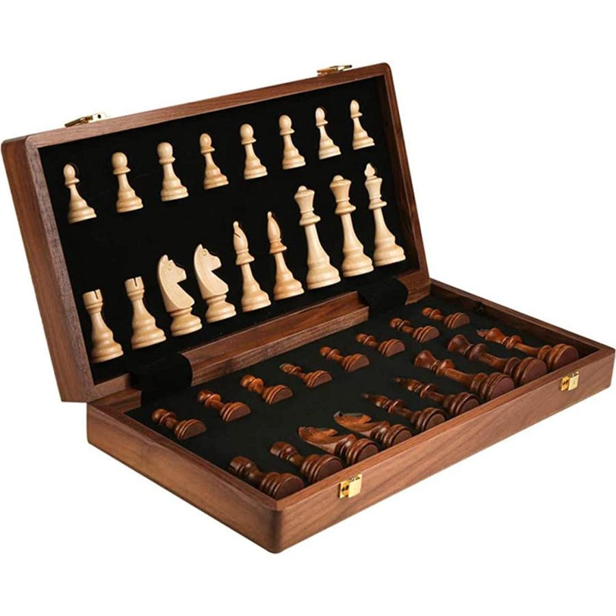 Chess - チェス、木製チェスセット、折りたたみ式木製チェスセット、知育玩具、家族団らん、折りたたみ式木製チェスボックス、ギフト、高