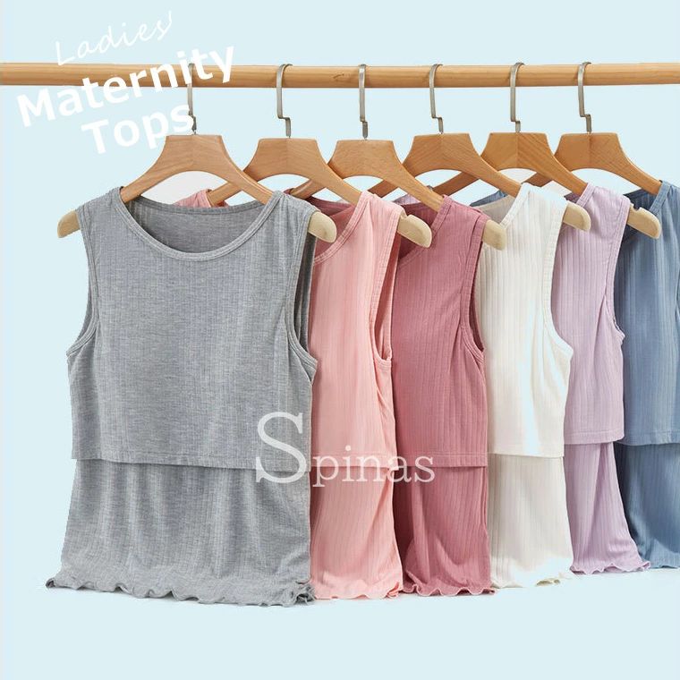 マタニティウェア ノースリーブ 袖なし パット付き リブ カットソー マタニティ ?6...