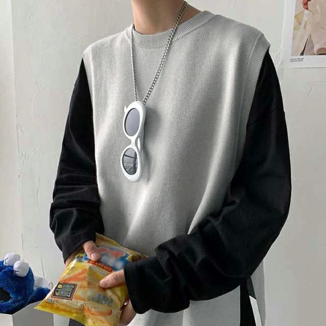 ニットセーター サマーニット おしゃれ サイドスリット プルオーバー トップス セーター 夏 春 ベスト スクール ニットベスト