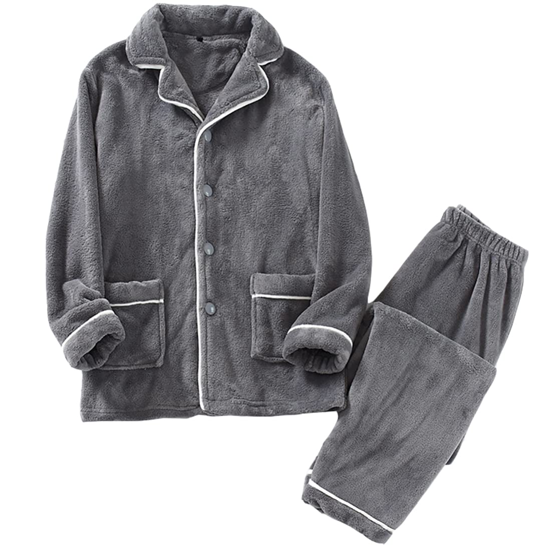 メンズ 長袖 パジャマ 両面起毛 ポケット 部屋着 防寒 ルームウェア 暖かい 衿付き 厚手 裏起毛 ゆったり 上下セット フランネル