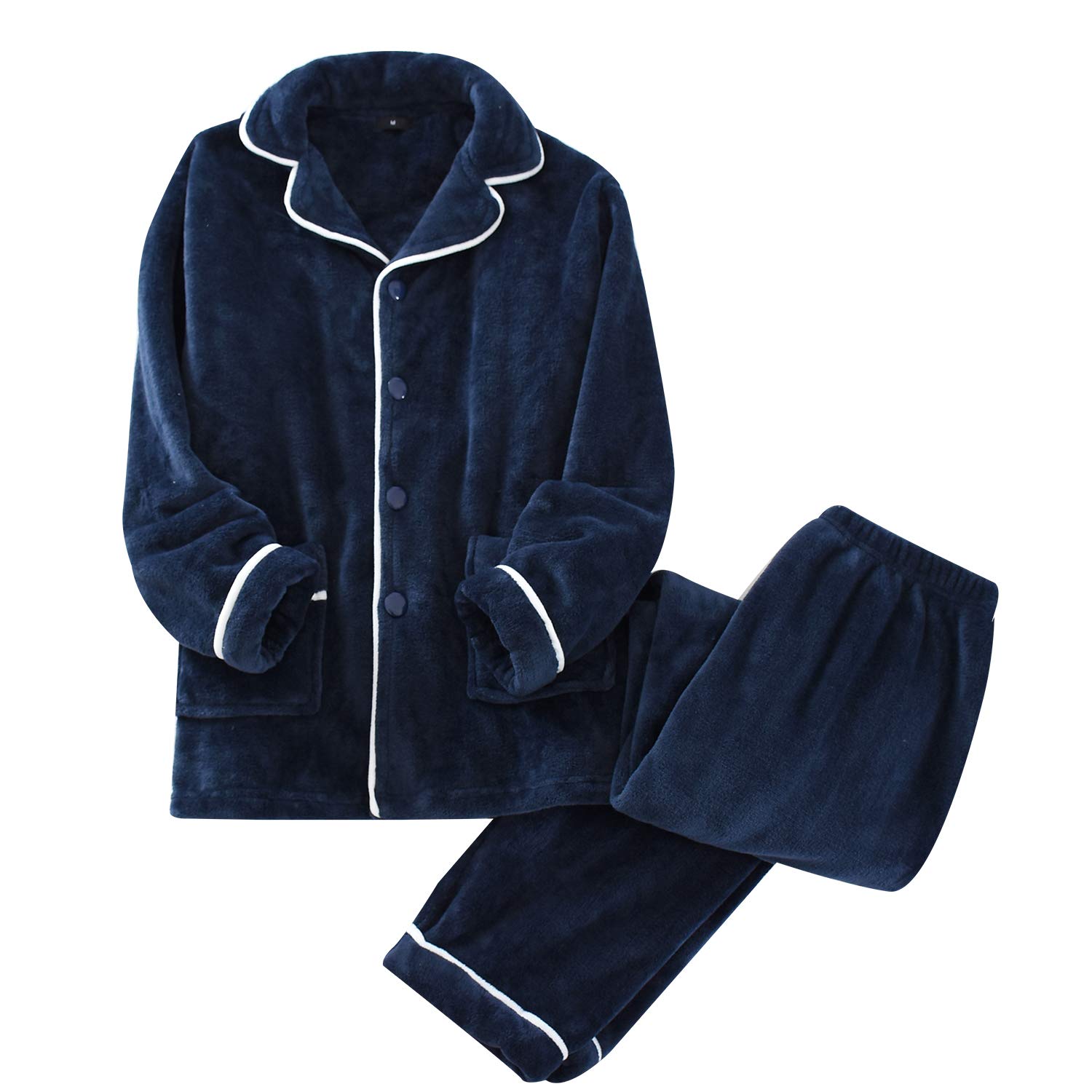 パジャマ 前開き 衿付き ポケット付き 冬用 厚手 ふんわり 上下セット フランネル ルームウェア 長袖&長ズボン メンズ あったか